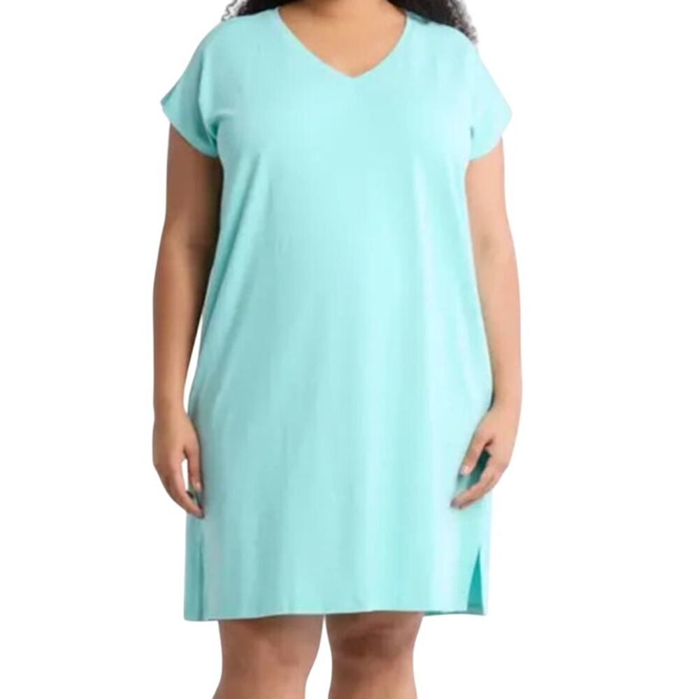 Eileen Fisher V neck cap sleeve t-shirt dress blue size Small S